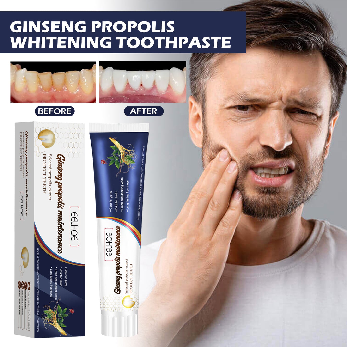 Ginseng Propolis White Toothpaste, Cleaning Stains Bad Breath, Teeth And Gums Care White Toothpaste - E-Esther Clothing Store