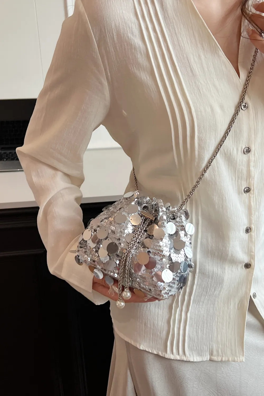 Drawstring Sequin Crossbody Bag - E-Esther Clothing Store