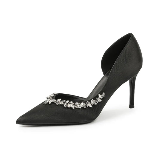 Rhinestone Point Toe Stiletto Pumps - E-Esther Clothing Store