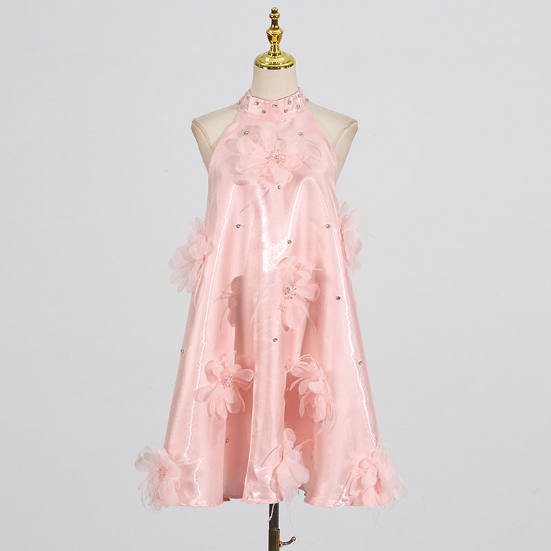 European and American socialite style dress with floral sophistication A-line short skirt for women - E-Esther Clothing Store