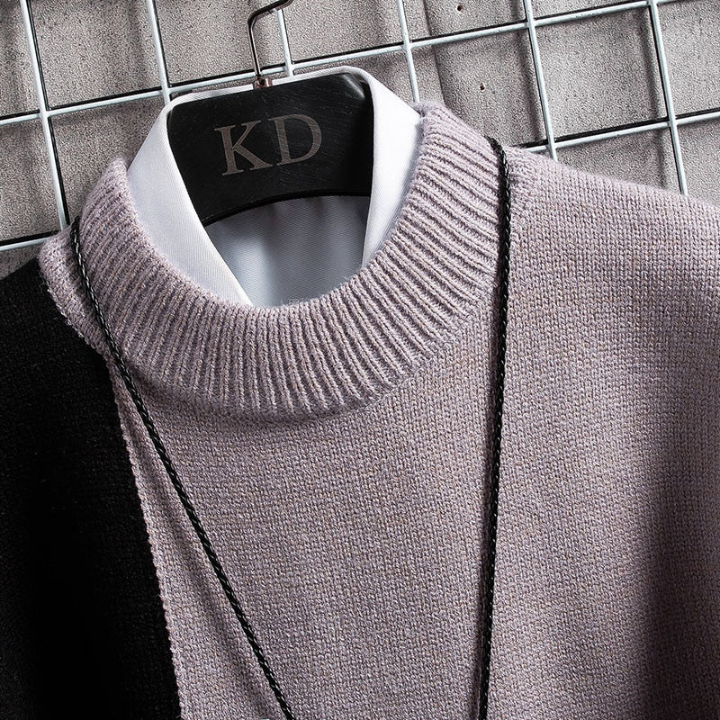 Patchwork Warm Sweater Men Turtleneck Mens