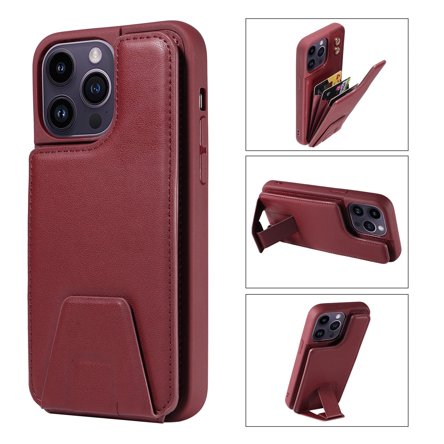 Suitable for Apple 15 phone case 13promax stand phone case adhesive leather anti drop 12 accordion card insertion phone case - E-Esther Clothing Store