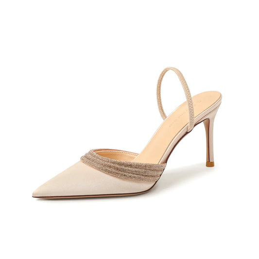 Point Toe Rhinestone Detail Stiletto Pumps - E-Esther Clothing Store