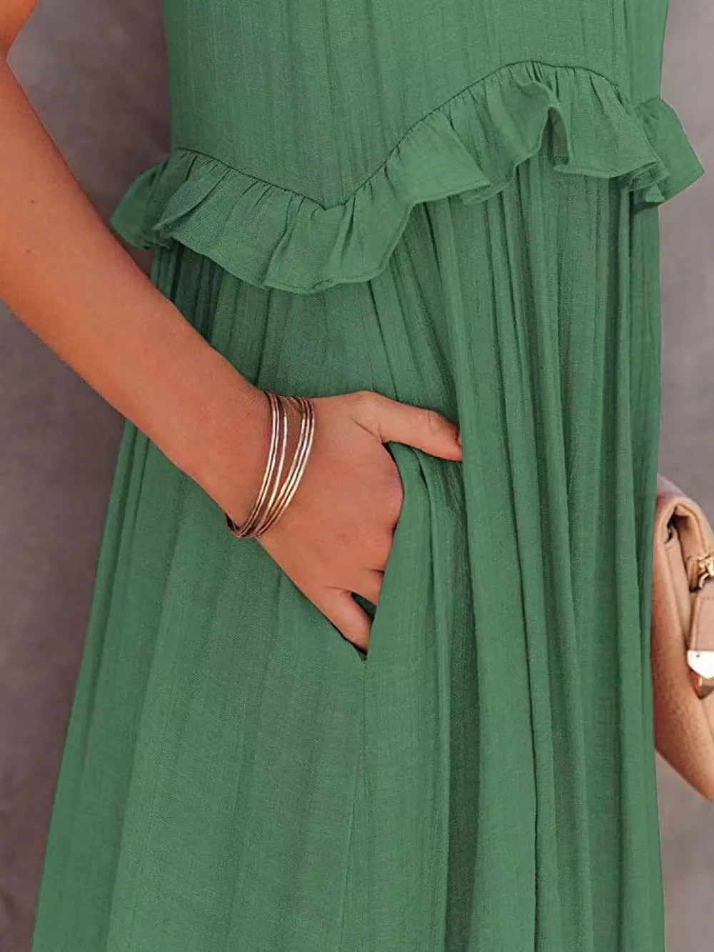 Ruffled Sleeveless Tiered Maxi Dress with Pockets - E-Esther Clothing Store