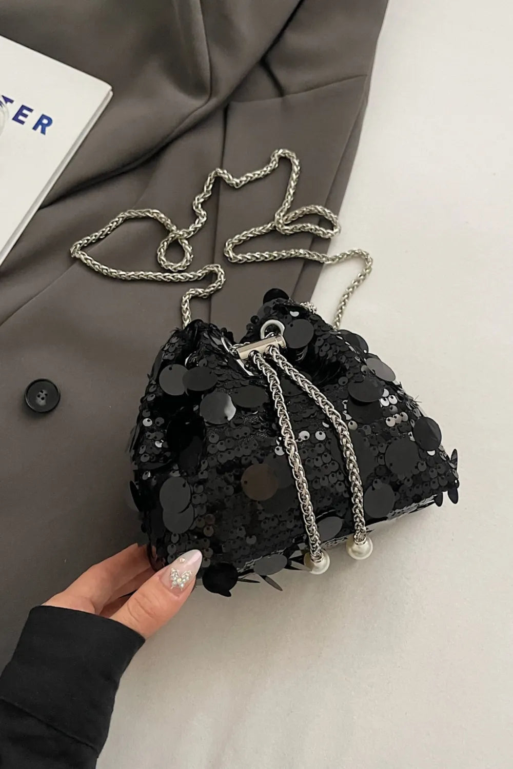 Drawstring Sequin Crossbody Bag - E-Esther Clothing Store