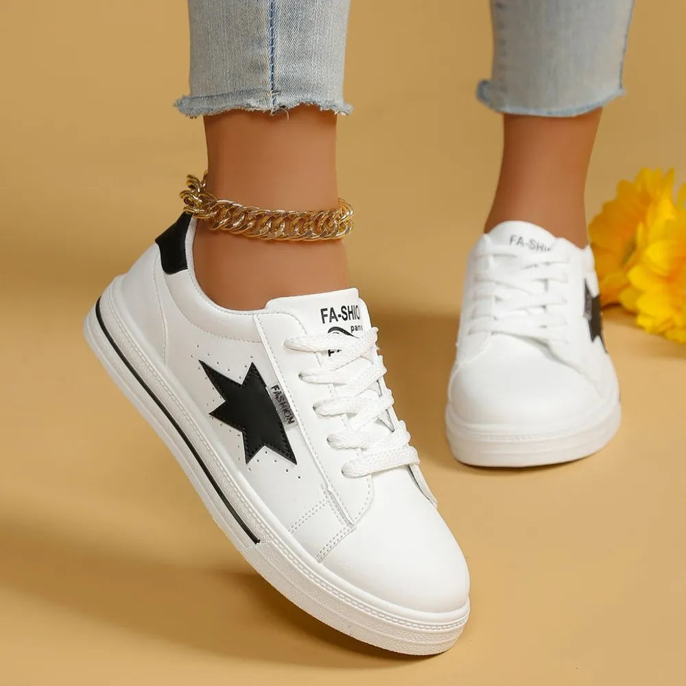 Star Round Toe Lace Up Sneakers - E-Esther Clothing Store