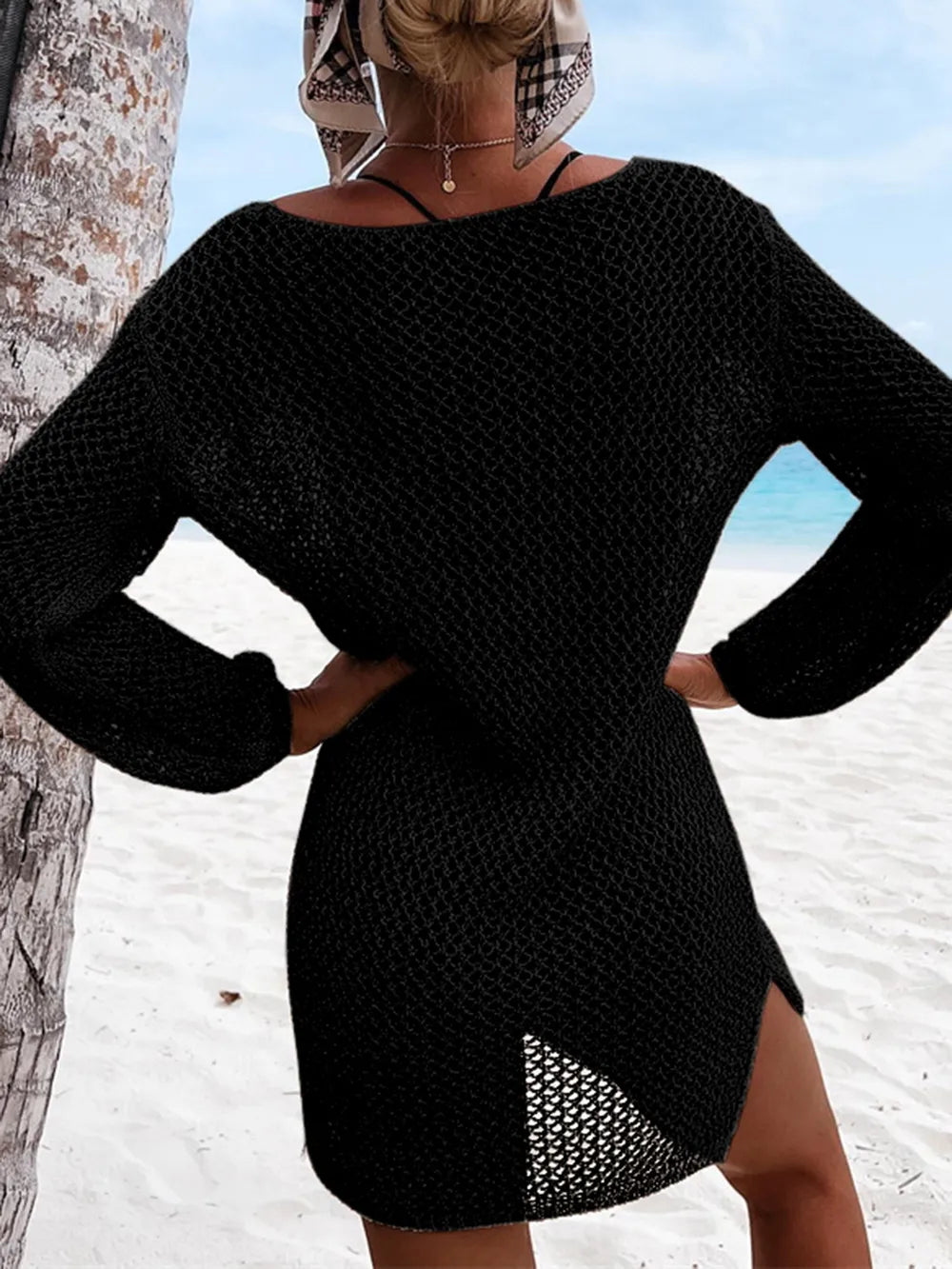 Openwork Tie Neck Cover-Up - E-Esther Clothing Store
