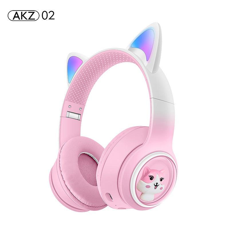 AKZ-02 light-emitting Cat's ears headworn Bluetooth headset subwoofer game video game wireless headset - E-Esther Clothing Store