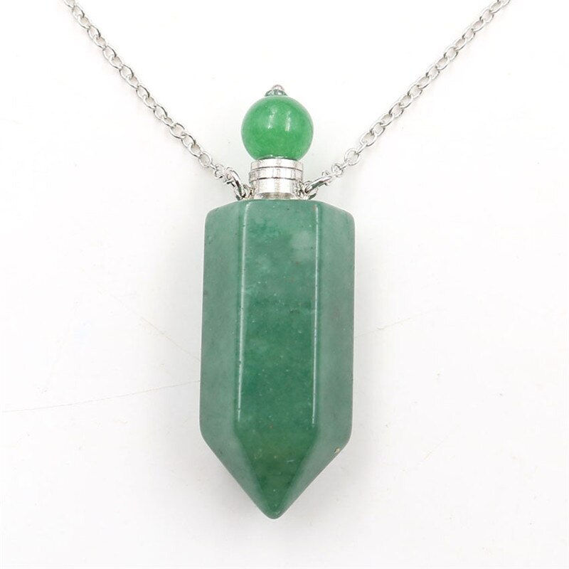 Natural Crystal Hexagonal Perfume Bottle Pendant Necklace Fluorite Pendant Essential Oil Jar Chain Necklace - E-Esther Clothing Store