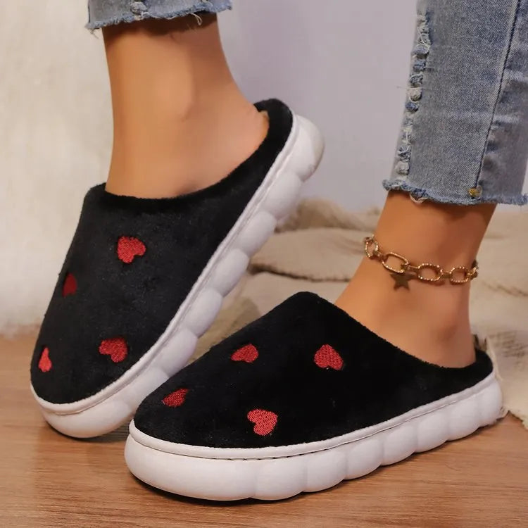 Heart Round Toe Flat Slippers - E-Esther Clothing Store