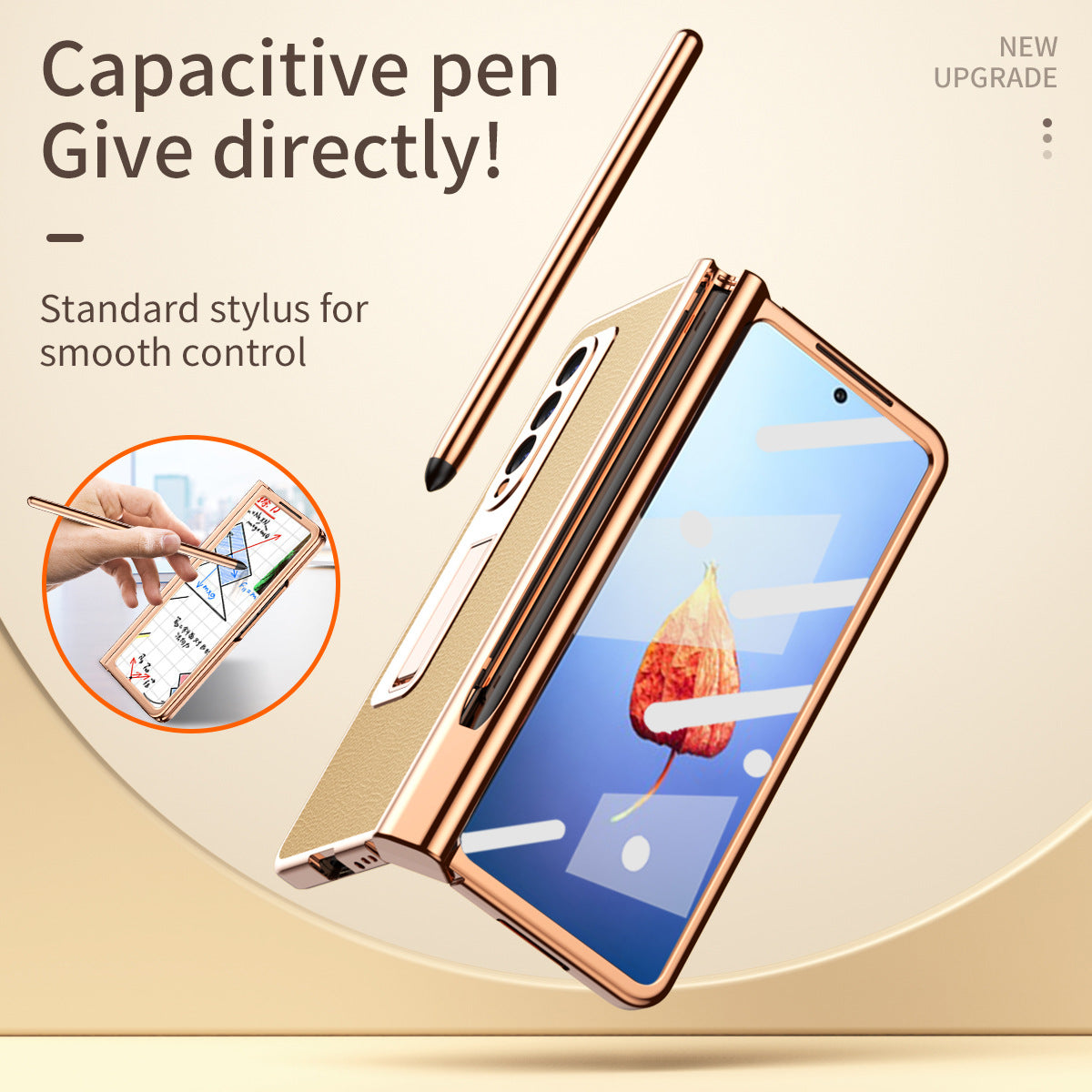 Samsung Fold3 phone case folding with pen slot pen pen pen plain leather protective case FOLD2 all inclusive anti fall suitable - E-Esther Clothing Store