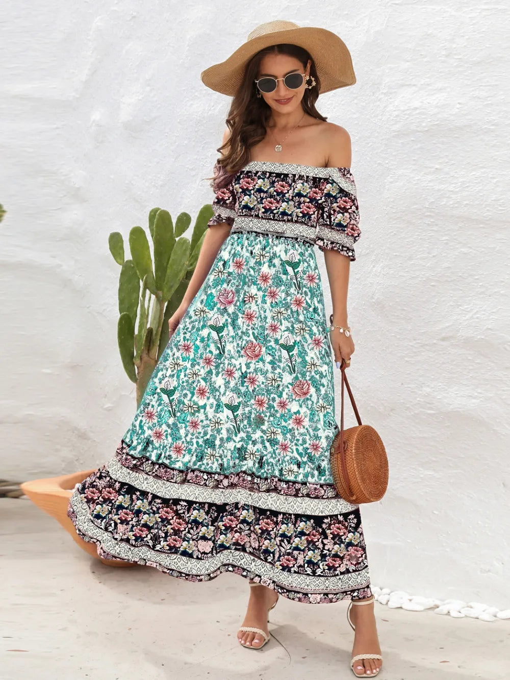 Floral Flounce Sleeve Midi Dress - E-Esther Clothing Store