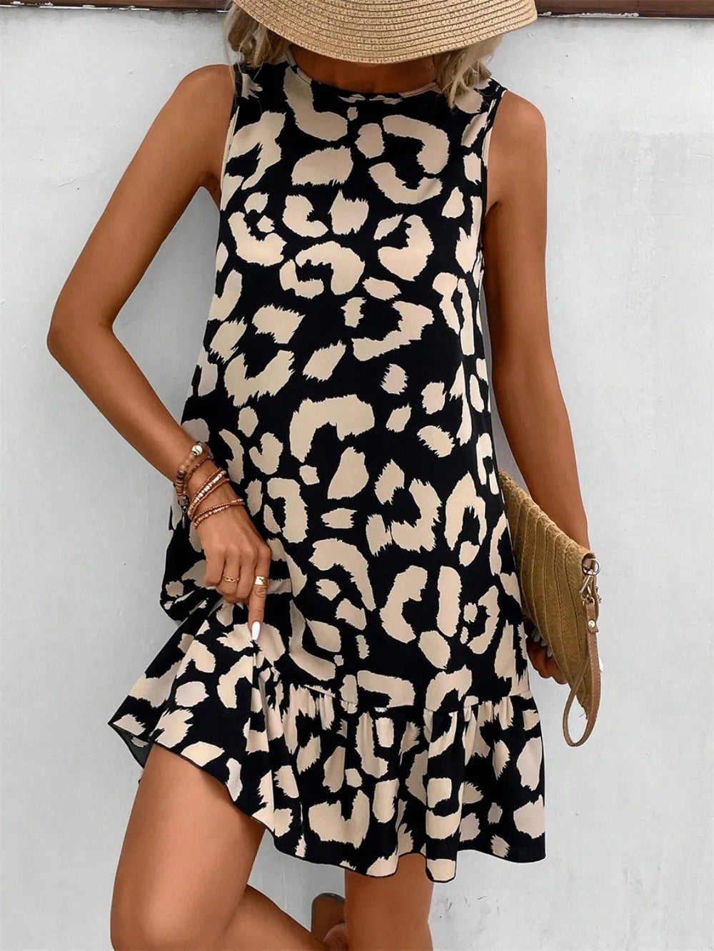 Lotus leaf edge sleeveless fashion strap short skirt high waisted pullover skirt - E-Esther Clothing Store