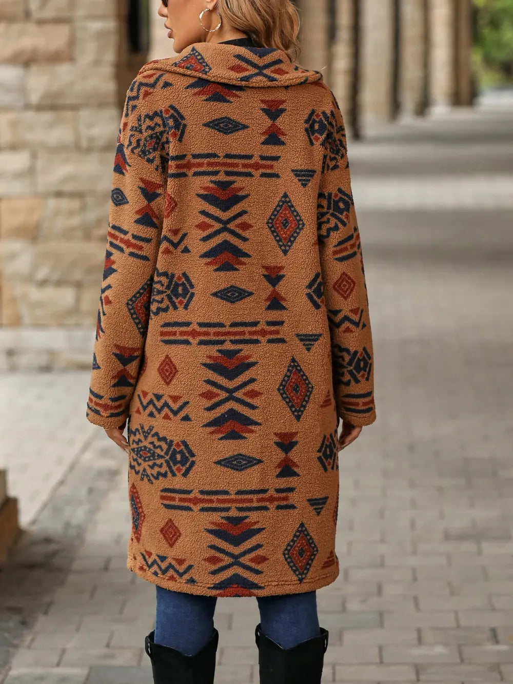 Geometric Pocketed Dropped Shoulder Coat - E-Esther Clothing Store