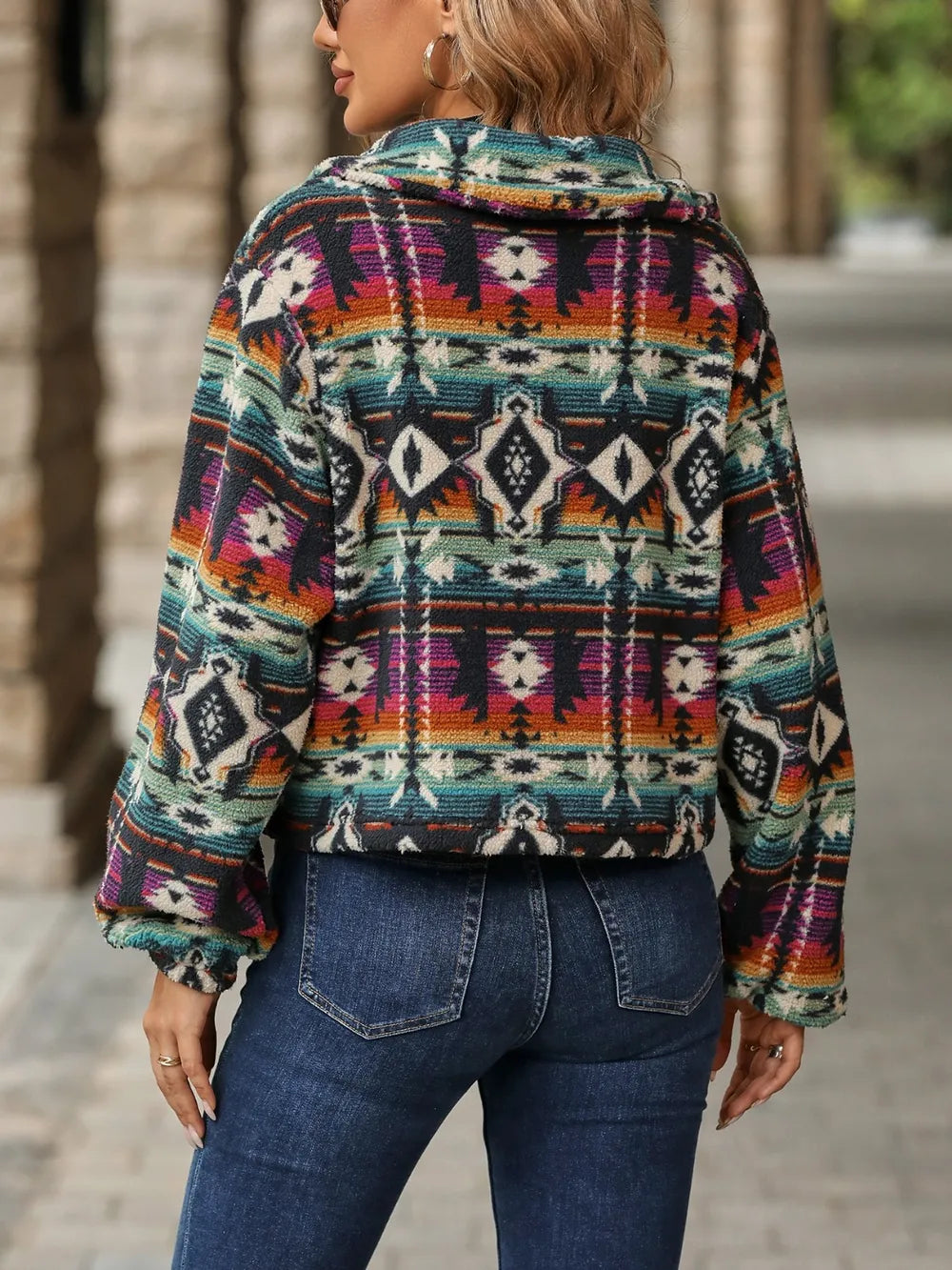 Geometric Dropped Shoulder Balloon Sleeve Outerwear - E-Esther Clothing Store