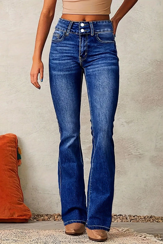 Cat Whisker Washed Bootcut Jeans - E-Esther Clothing Store