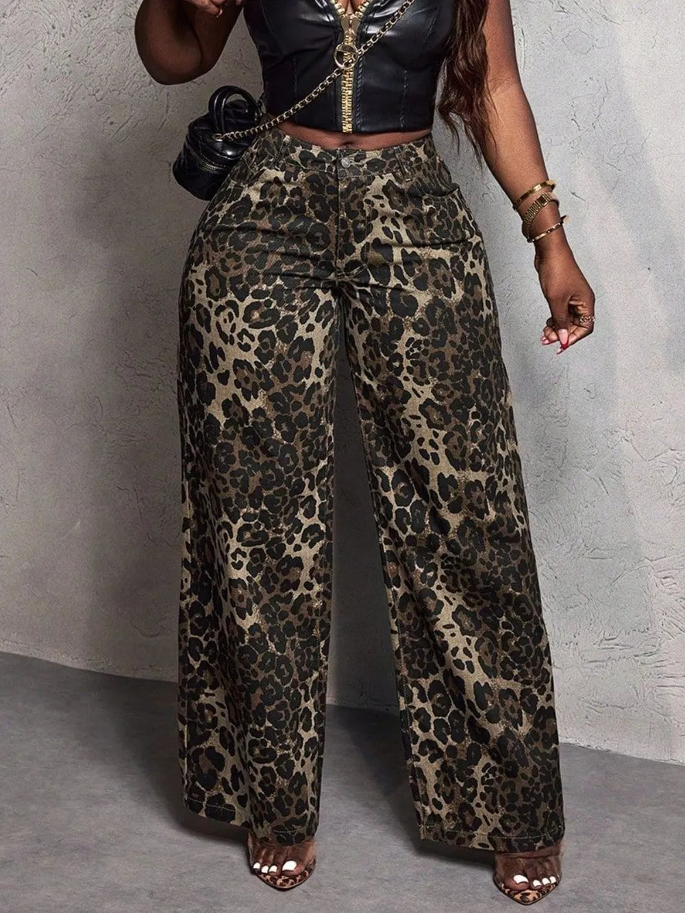 Leopard Wide Leg Jeans - E-Esther Clothing Store