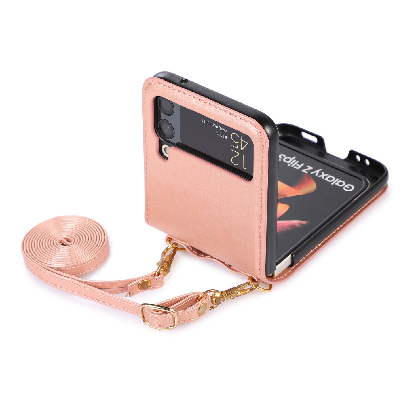 New Samsung Z Flip5 Folding Screen Phone Case with Diagonal Span Galaxy Z Flip4 Card Insertion Protective Cover - E-Esther Clothing Store