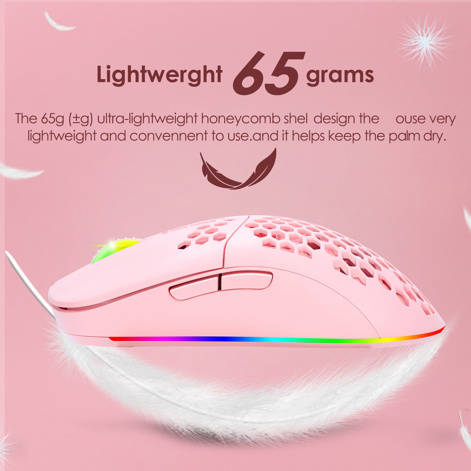 Charging hole the third mock examination Bluetooth wireless mouse lightweight mute cellular RGB light-emitting pink mouse - E-Esther Clothing Store