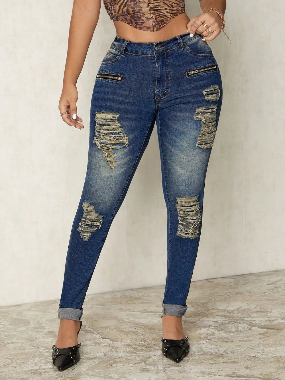 Distressed Skinny Jeans - E-Esther Clothing Store