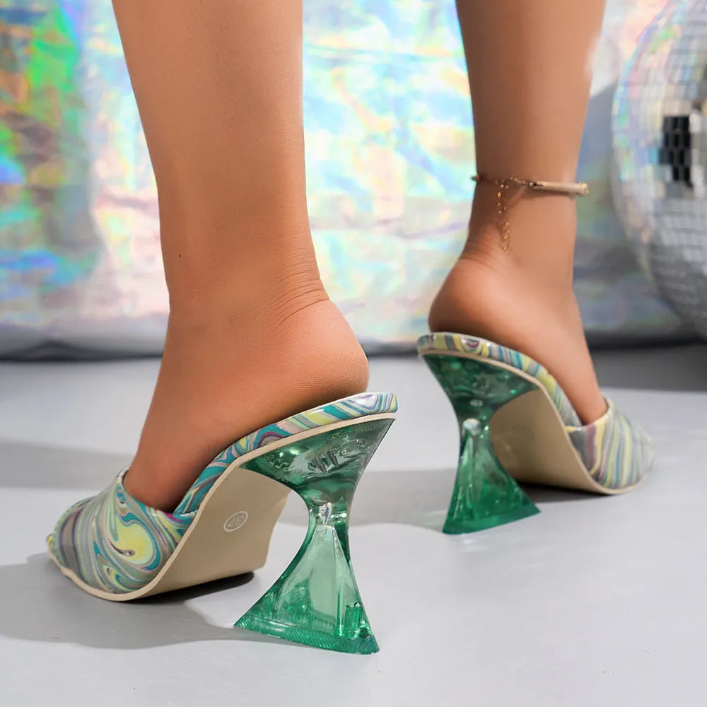 Contrast Peep Toe Mid Heels Sandals - E-Esther Clothing Store