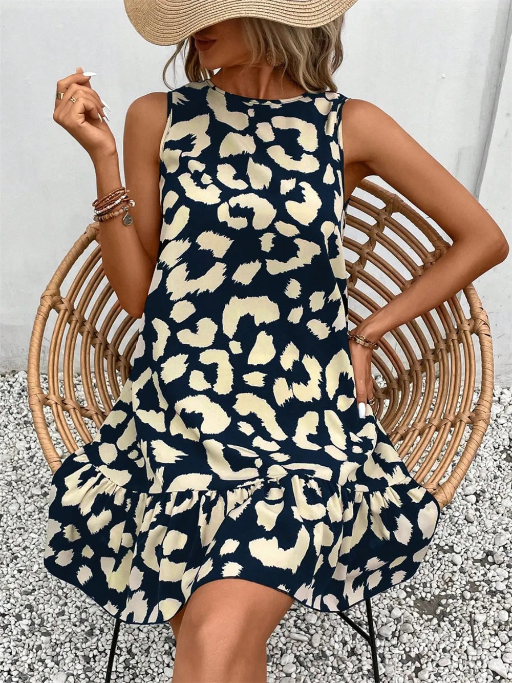 Lotus leaf edge sleeveless fashion strap short skirt high waisted pullover skirt - E-Esther Clothing Store