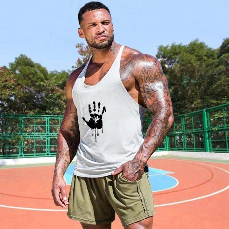 Fitness Tank Top Mens Sports Tank Top Summer Muscle Tank Top Cotton Sweat absorbing Embossed Thin Belt Tank Top - E-Esther Clothing Store