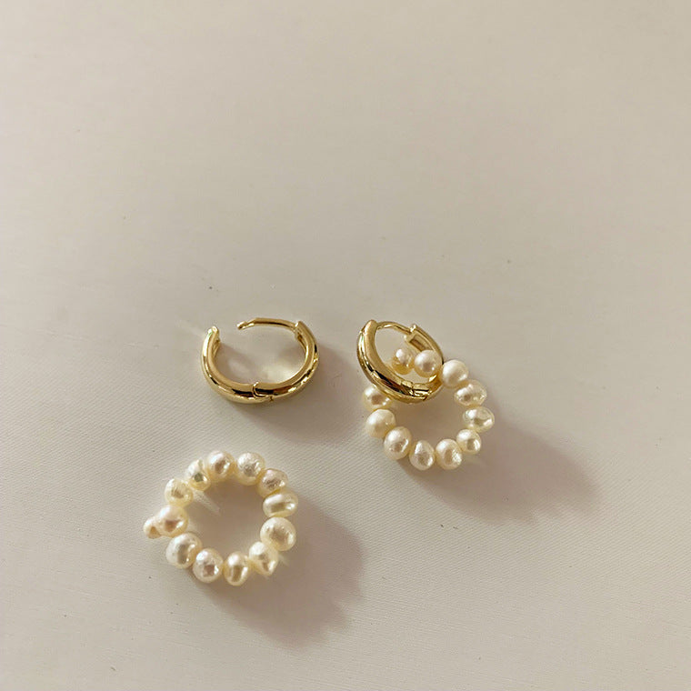 Natural Freshwater Pearl Earrings for Women Two Wear Detachable Simple French Buckle - E-Esther Clothing Store