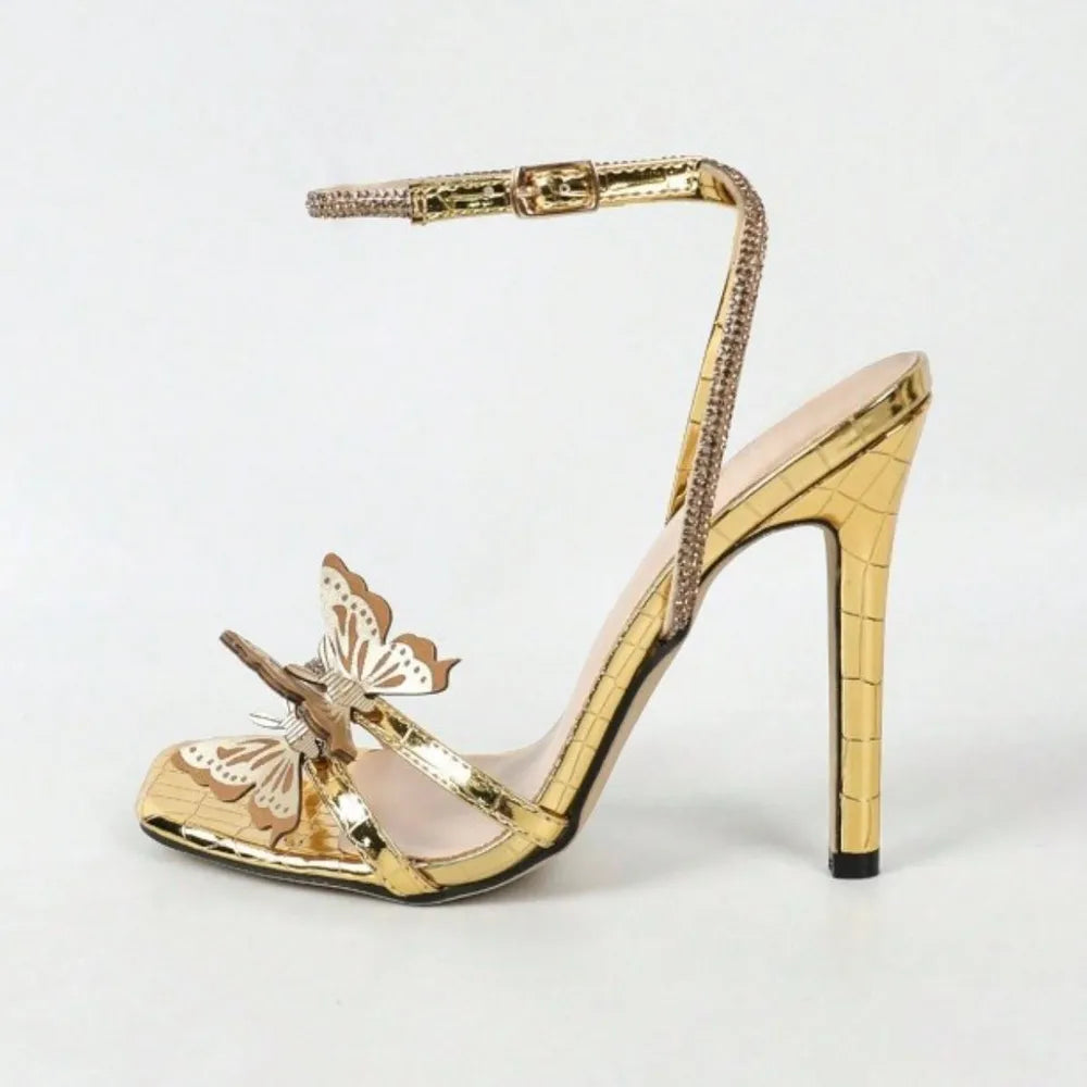 Open Toe Butterfly Ankle Strap Stiletto Sandals - E-Esther Clothing Store
