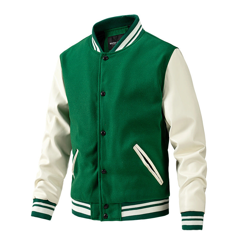 Men's Spring and Autumn New Baseball Collar Jacket with Color blocked Cotton and Large Size Woolen Jacket for Men - E-Esther Clothing Store