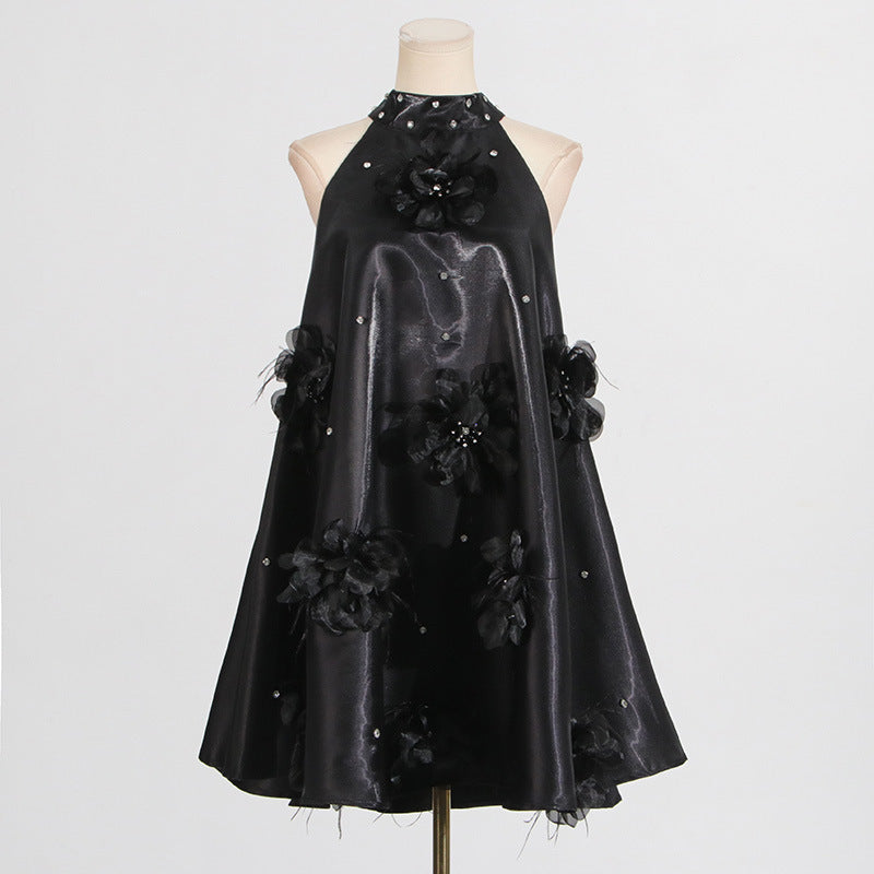 European and American socialite style dress with floral sophistication A-line short skirt for women - E-Esther Clothing Store