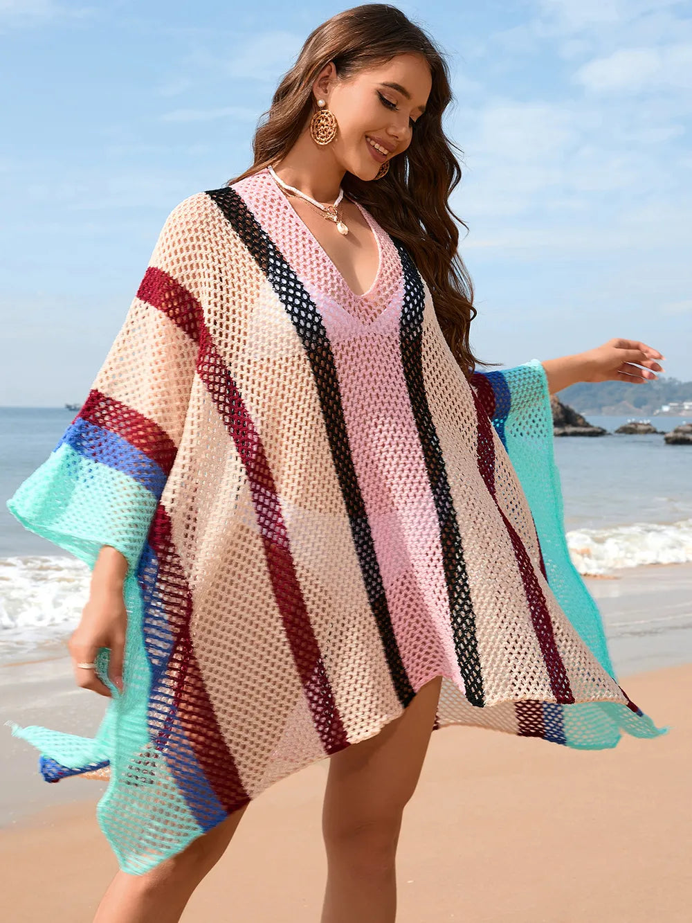 Women's Splicing Hollow Beach Skirt Loose Bikini Hoodie for Women - E-Esther Clothing Store