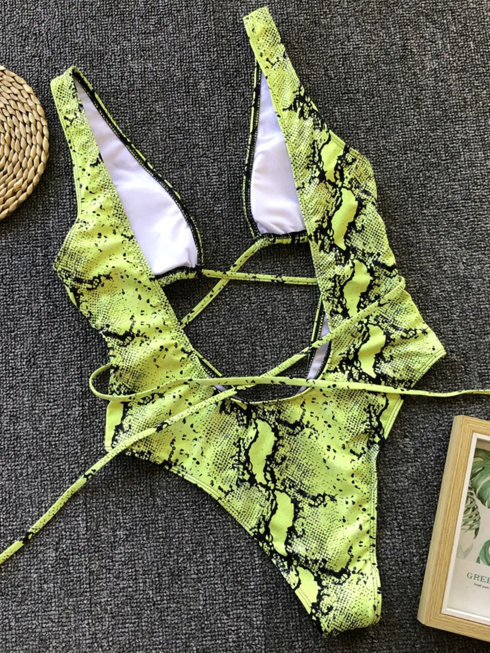 Lace-Up Backless Plunge One-Piece Swimwear - E-Esther Clothing Store