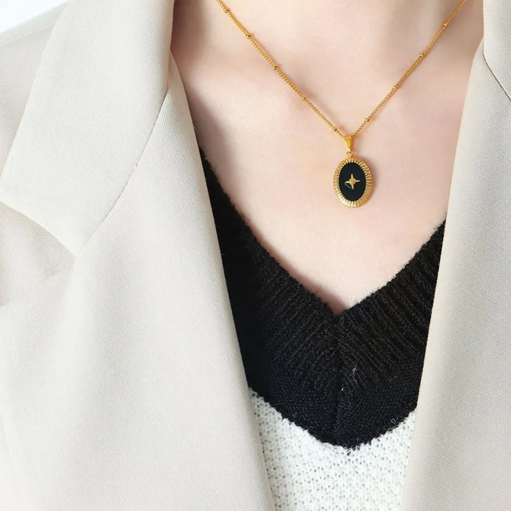 Geometric Jewelry Dripping Oil Star Elliptical Titanium Steel Pendant Necklace - E-Esther Clothing Store