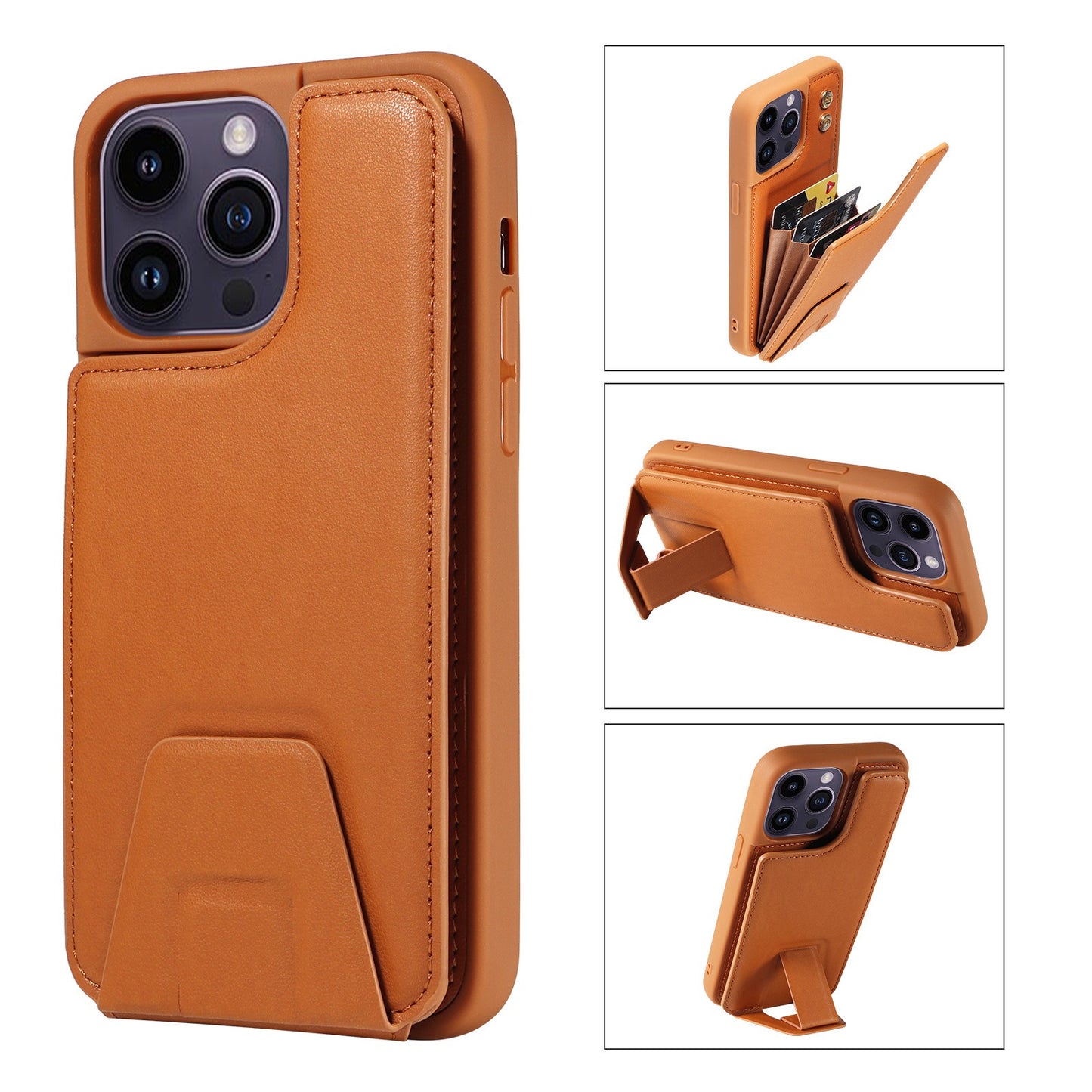 Suitable for Apple 15 phone case 13promax stand phone case adhesive leather anti drop 12 accordion card insertion phone case - E-Esther Clothing Store