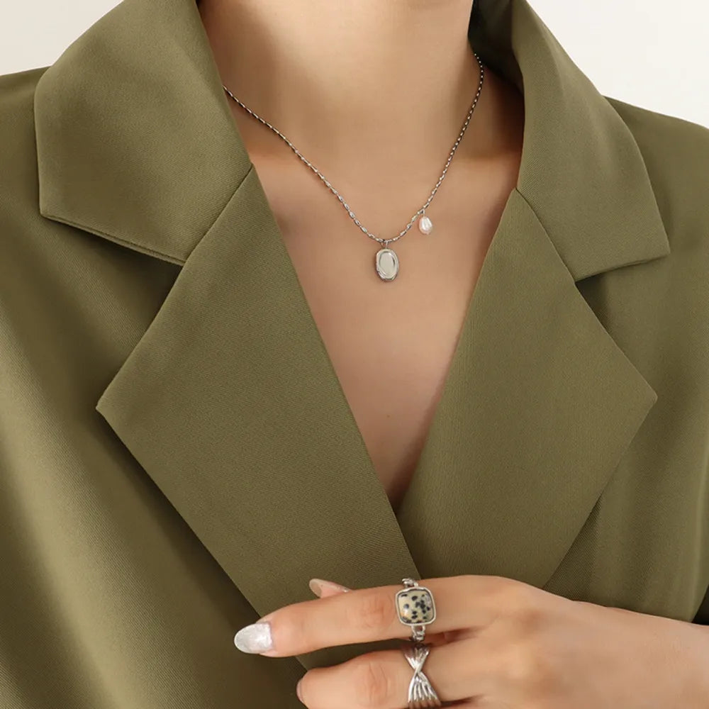 Elliptical brand niche commuting fashion titanium steel necklace women's collarbone chain - E-Esther Clothing Store