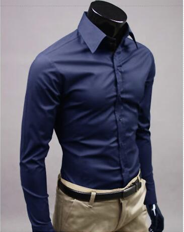 Men Shirt Long Sleeve Fashion Mens Casual Shirts Cotton Solid Color Business Slim Fit Social Camisas Masculina - E-Esther Clothing Store