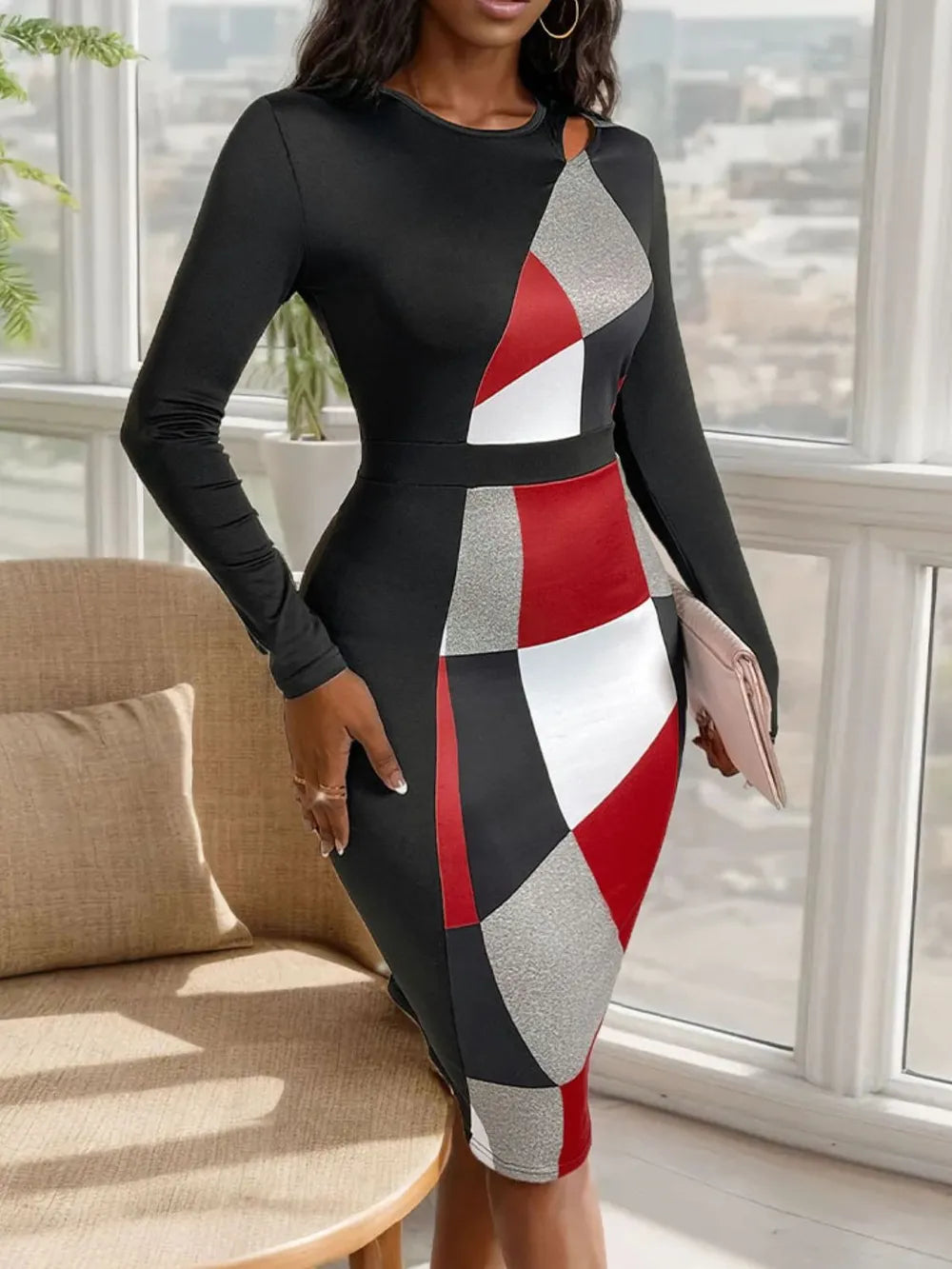 Autumn slimming temperament commuting geometric figure high waisted long skirt - E-Esther Clothing Store