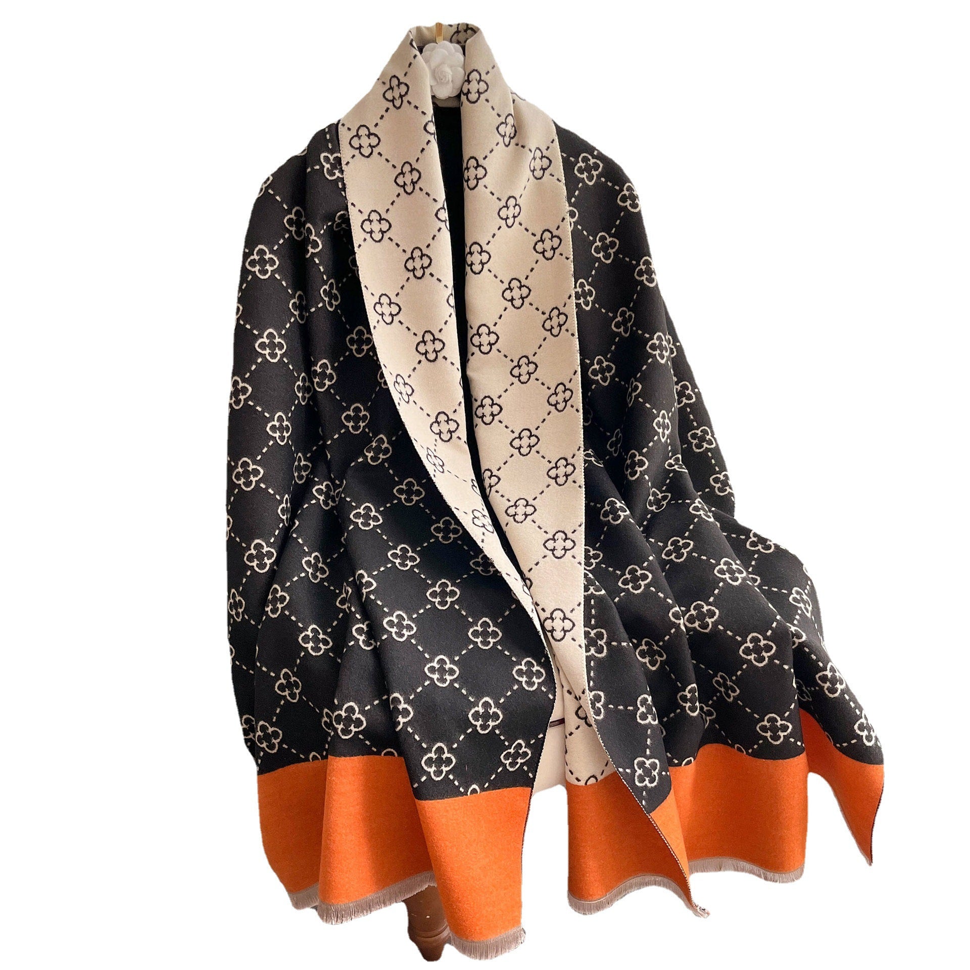 Imitation cashmere scarf women's sunflower pattern warm and thick long shawl scarf - E-Esther Clothing Store