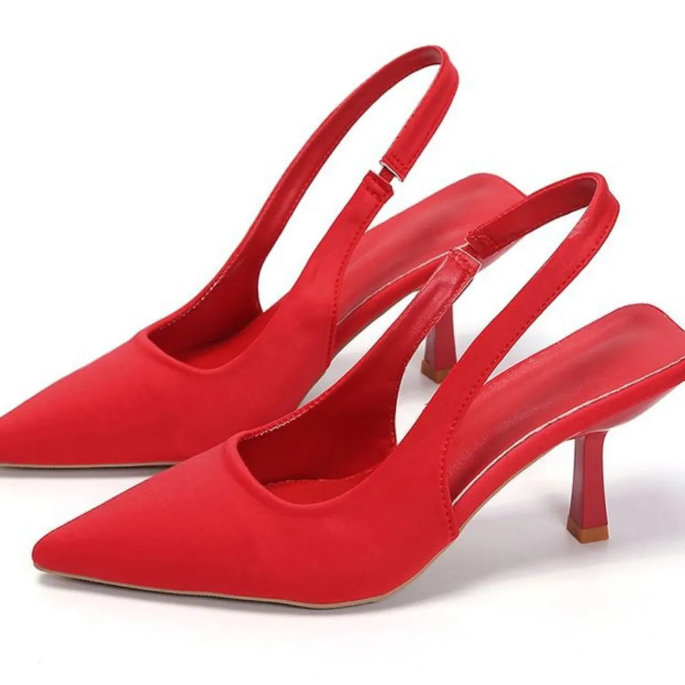 Point Toe Kitten Heel Slingback Pumps - E-Esther Clothing Store