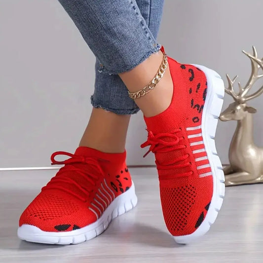 Leopard Round Toe Lace Up Athletic - E-Esther Clothing Store