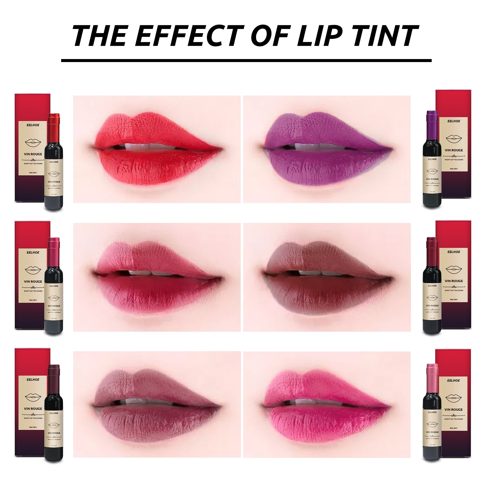 Vin Rouge Lip Tint, Non-Stick Cup Color Development Portable Waterproof Non-Fading Moisturizing Red Wine Bottle Lip Glaze - E-Esther Clothing Store