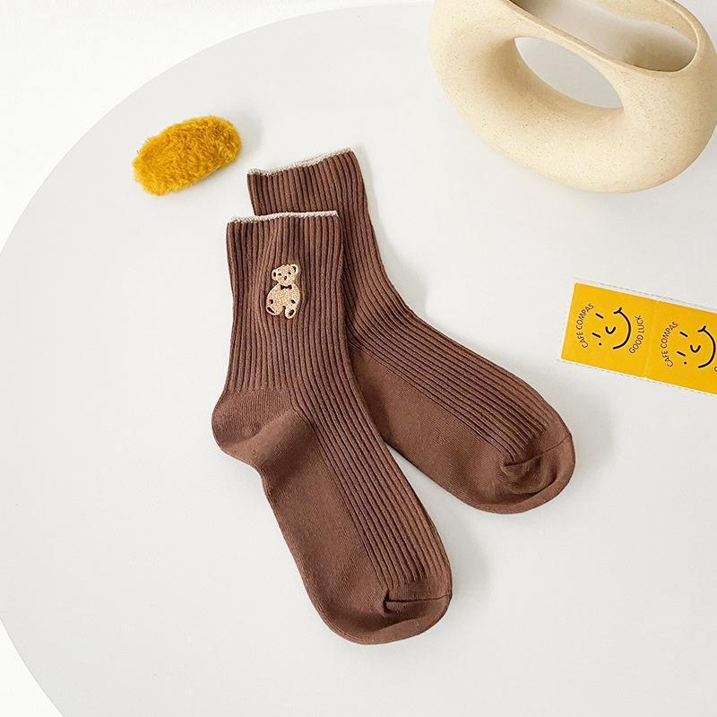 Women's Cute Bear Cotton Socks Comfortable Soft Crew Breathable Sports Sock Cartoon Short Sock Middle Tube Socks 6 pairs - E-Esther Clothing Store