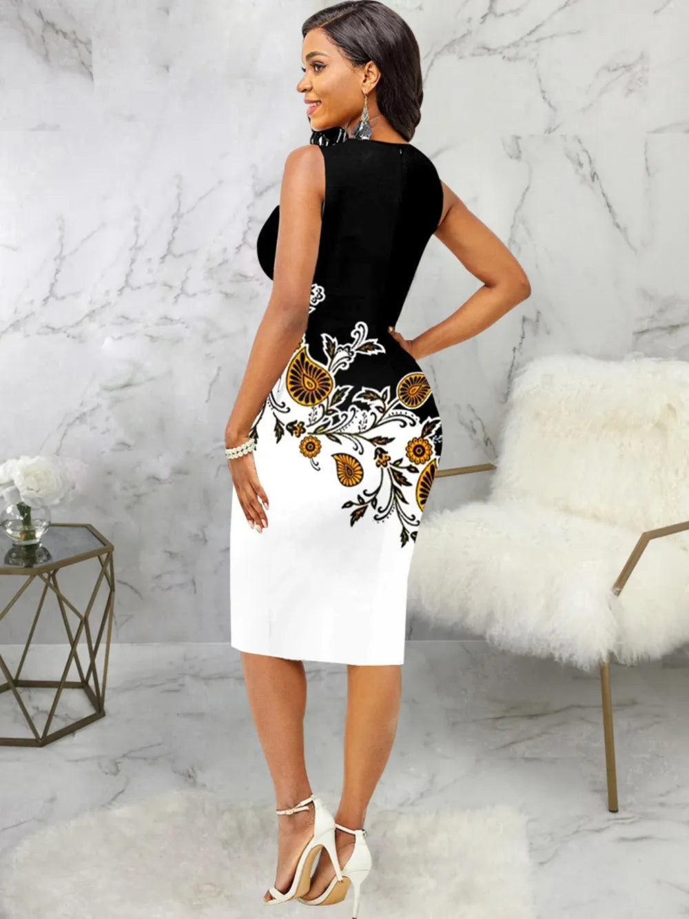 Printed Notched Sleeveless Wrap Dress - E-Esther Clothing Store
