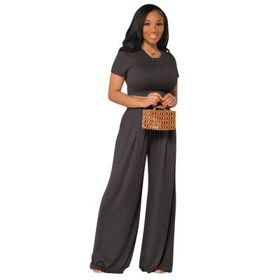 European and American Large Sized Womens Fashion Casual Wide Leg Two Piece Set for Women - E-Esther Clothing Store