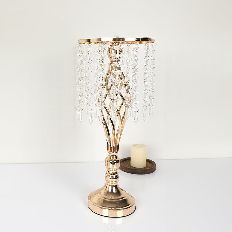 Wrought Iron Metal Flower Stand with Crystal Acrylic Beads Hanging Flower Arrangement, Gold-Plated Decoration for Wedding Tables - E-Esther Clothing Store