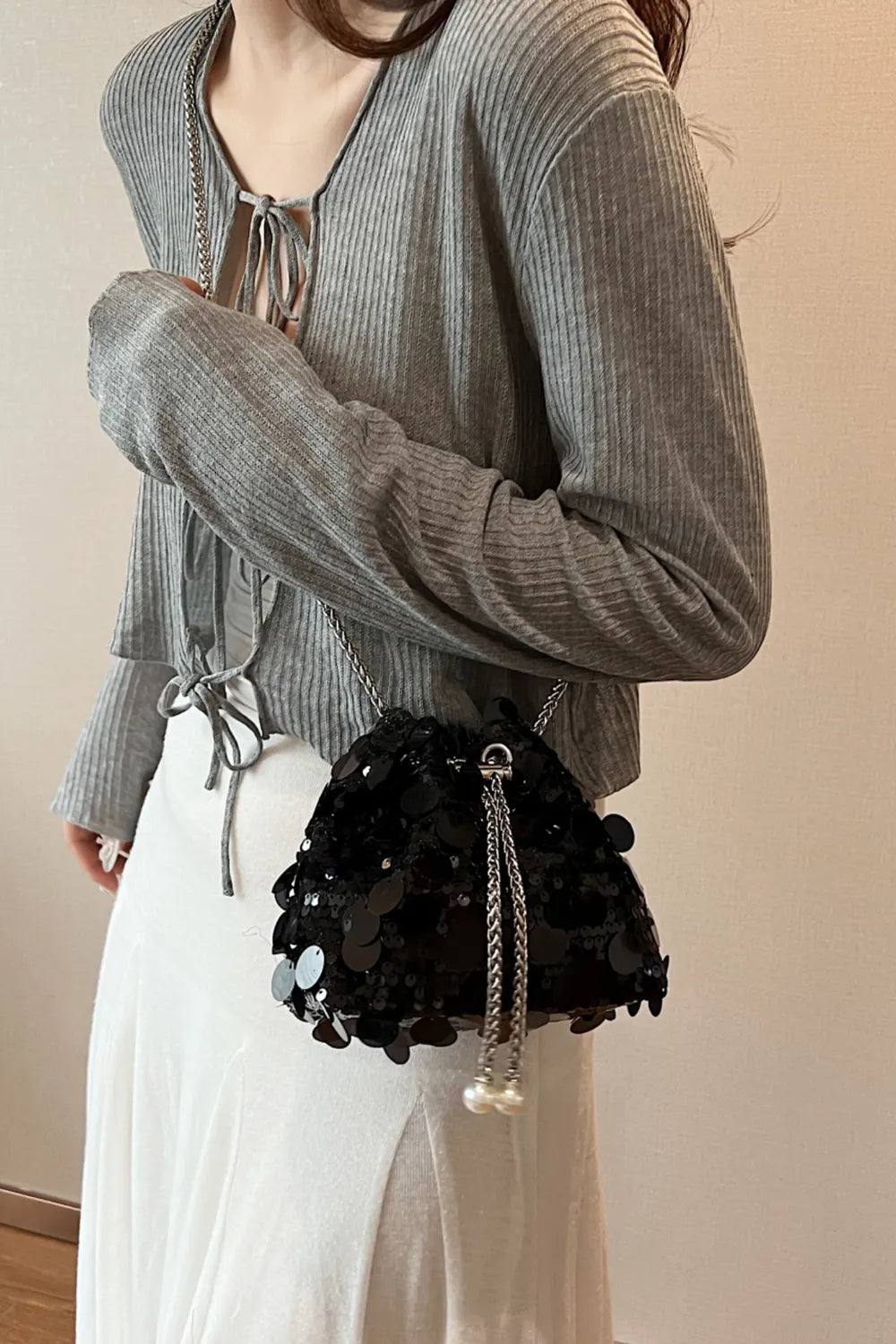 Drawstring Sequin Crossbody Bag - E-Esther Clothing Store