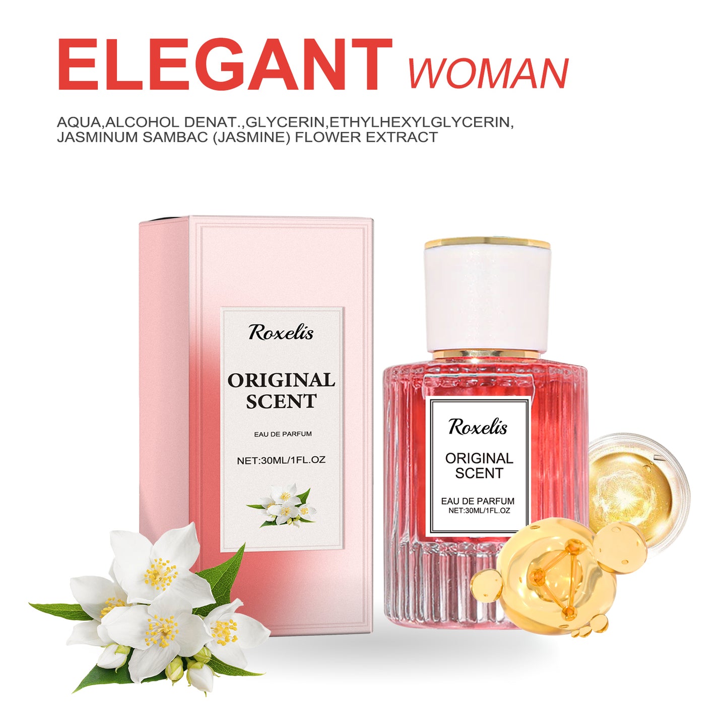 Jasmine Lady Pheromone Perfume, Wrist Behind Ear Neck Natural Long-Lasting Light Fragrance Delicate Elegance Exudes Feminine Charm - E-Esther Clothing Store