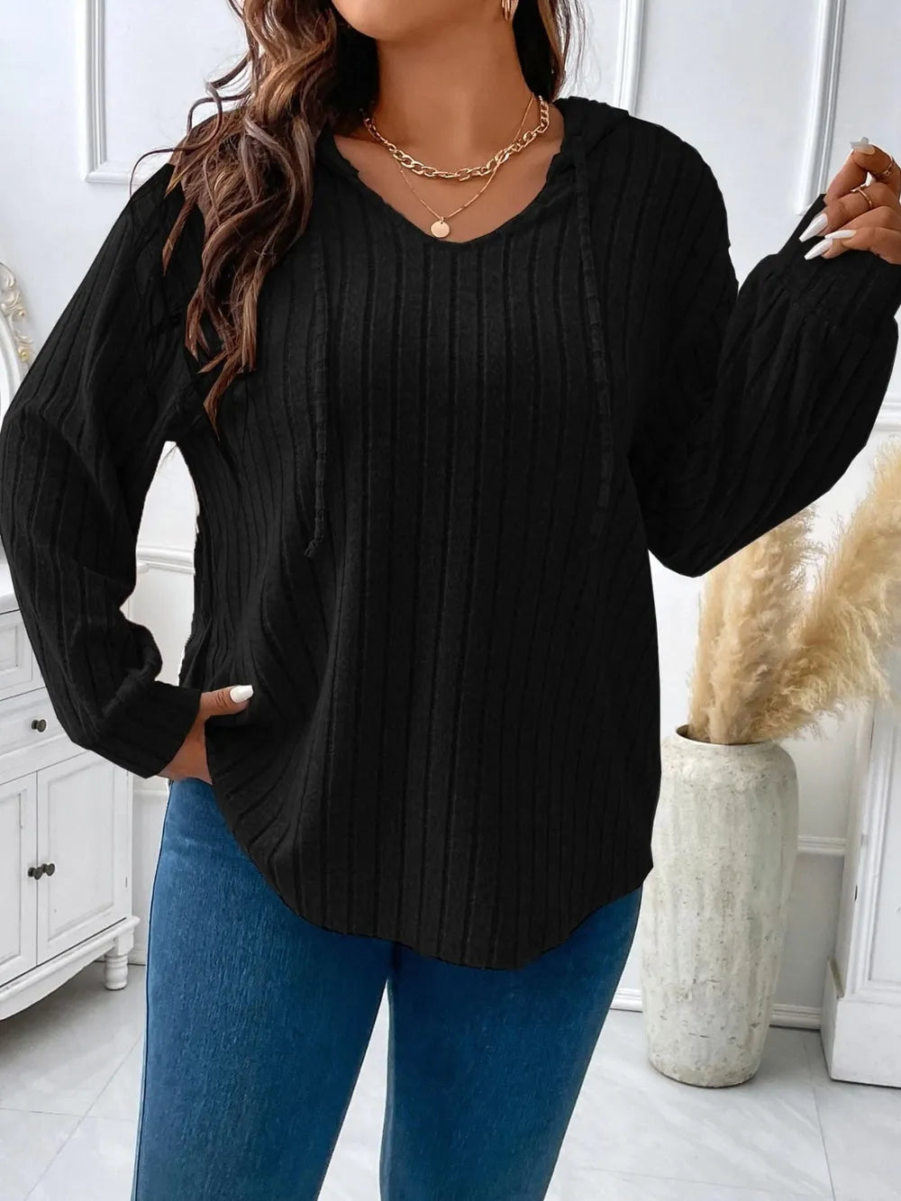 Plus Size Drawstring Dropped Shoulder Hooded T-Shirt - E-Esther Clothing Store