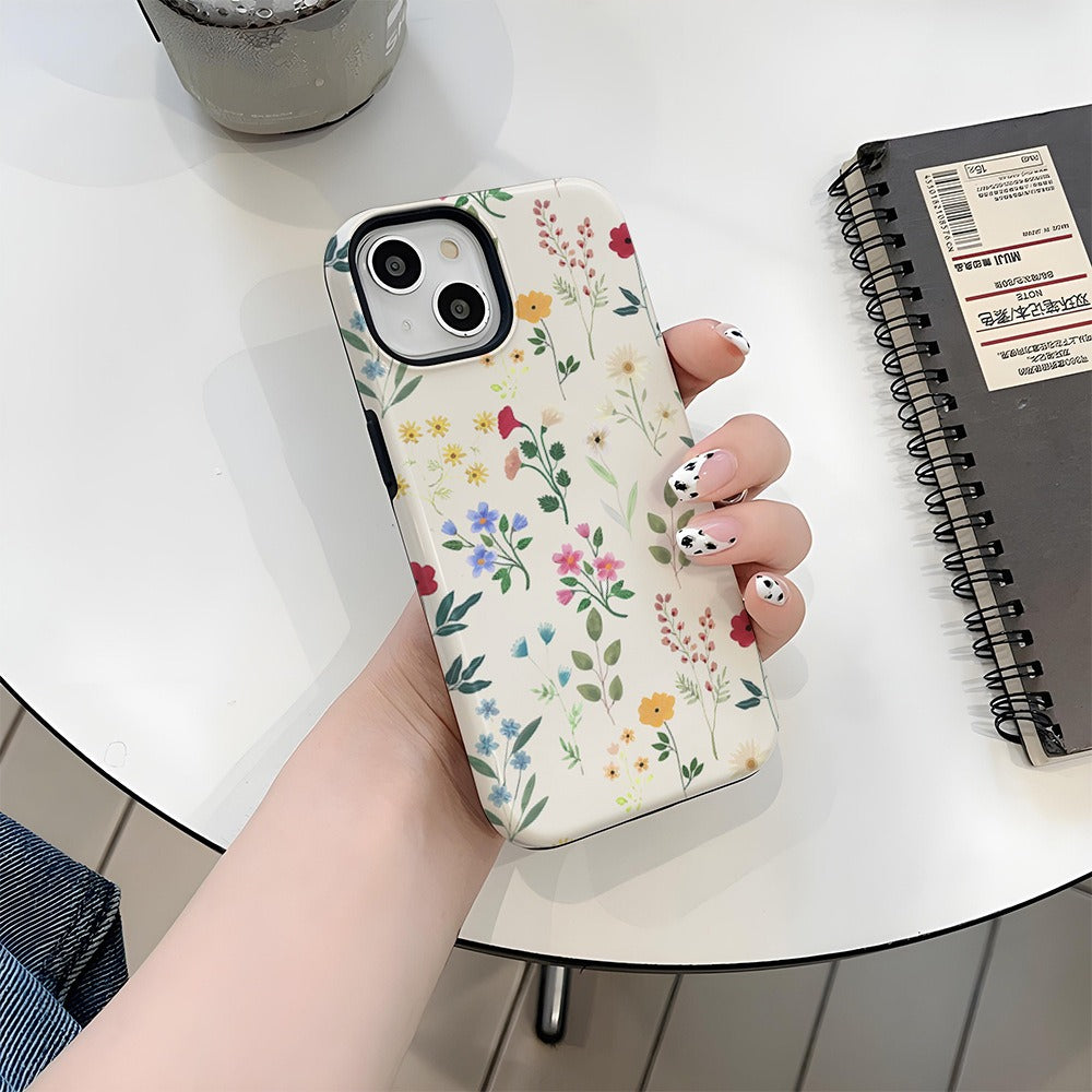 Ins Flower Phone Case Apple 15 Double Layer Film Case 13pm Hard Case 14 Women's 2-in-1 Phone Case - E-Esther Clothing Store